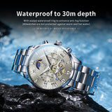 OLEVS 3640 Chronograph Watches for Men Waterproof Business Dress Analog Quartz Luxury Moon Phase Stainless Steel Roman Numeral Luminous Casual Mens Wrist Watches Reloj Para Hombre