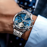 OLEVS 6619 Automatic Watches for Men Luxury Dress Waterproof Self Winding Mechanical Chronograph Diamond Stainless Steel Luminous Date Skeleton Tourbillon Mens Watches Gift Reloj Para Hombre