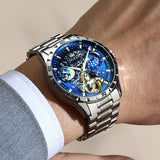 OLEVS 6689 Automatic Watches for Mens Starry Sky Skeleton Tourbillon Self Winding Mechanical Moon Phase Luminous Waterproof Luxury Dress Mens Wrist Watches Gifts Reloj Para Hombre Black/Blue/Green