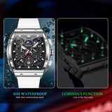 OLEVS 2942 Watches for Men Chronograph Waterproof Luxury Dress Quartz Silicon Strap Multifunction Moon Phase Calendar Luminous Men Wrist Watches Reloj Para Hombre Black/Red