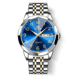 OLEVS 9970 Watches for men Business Dress Luxury Casual Analog Quartz Stainless Steel Waterproof Luminous Date Men Wrist Watches reloj para hombre Blue Dial