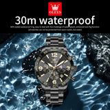 OLEVS 3678 Watches for Men Luxury Dress Chronograph Analog Quartz Gold Plated Stainless Steel Moon Phase Waterproof Luminous Date Fashion Mens Wrist Watches Reloj Para Hombre
