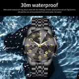 OLEVS 3676 Chronograph Watches for Men Business Dress Analog Quartz Gold Plated Stainless Steel Moon Phase Waterproof Luminous Date Luxury Mens Wrist Watches Reloj Para Hombre