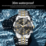 OLEVS 3676 Chronograph Watches for Men Business Dress Analog Quartz Gold Plated Stainless Steel Moon Phase Waterproof Luminous Date Luxury Mens Wrist Watches Reloj Para Hombre