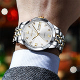 OLEVS 9982 Automatic Watches for Men Self Winding Mechanical Luxury Dress Stainless Steel Two Tone Strap Diamond Waterproof Luminous Date Mens Wrist Watches Reloj Para Hombre Black/Blue/Gold/White