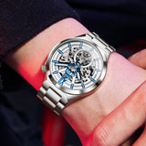 OLEVS 6722 Skeleton Watches for Men Luxury Dress Automatic Self Winding Mechanical Gold Plated Stainless Steel Waterproof Luminous Business Men Wrist Watch Reloj Para Hombre