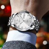 OLEVS 9982 Automatic Watches for Men Self Winding Mechanical Luxury Dress Stainless Steel Two Tone Strap Diamond Waterproof Luminous Date Mens Wrist Watches Reloj Para Hombre Black/Blue/Gold/White