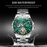 OLEVS 6689 Automatic Watches for Mens Starry Sky Skeleton Tourbillon Self Winding Mechanical Moon Phase Luminous Waterproof Luxury Dress Mens Wrist Watches Gifts Reloj Para Hombre Black/Blue/Green