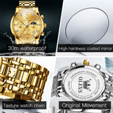 OLEVS 2858 Men's Watch, Business Chronograph Formal Stainless Steel Watch, Pointer Quartz Waterproof Luminous Men's Watch, Black and Blue Tone Stylish Holiday Gift