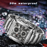 OLEVS 2958 Watches for Men Business Dress Chronograph Analog Quartz Square Dial Stainless Steel Waterproof Luminous Date Fashion Mens Wrist Watches Reloj Para Hombre