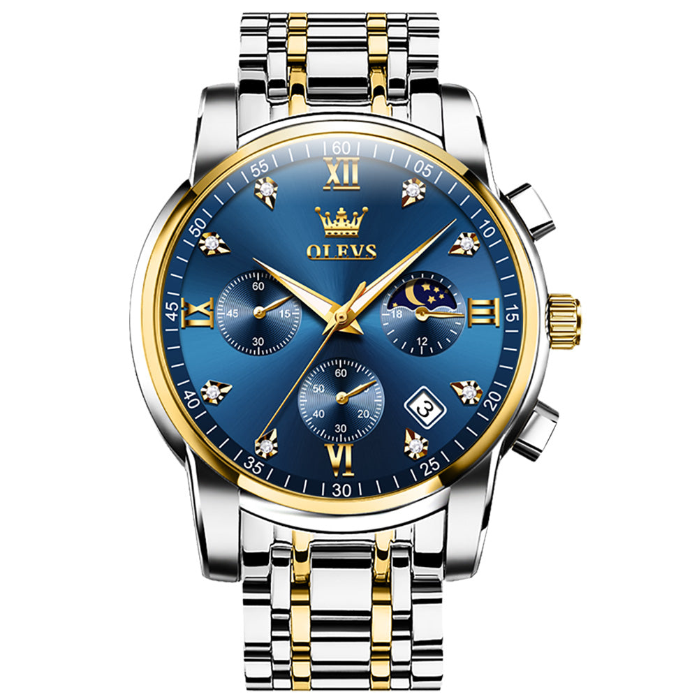 Two Tone Strap-Blue Dial Gold Trim