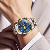Two Tone Strap-Blue Dial Gold Trim