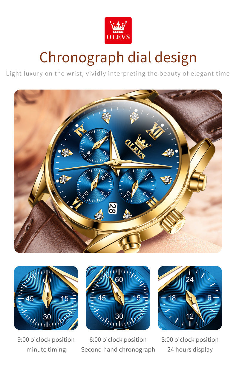 Brown Strap - Blue Dial Gold Trim