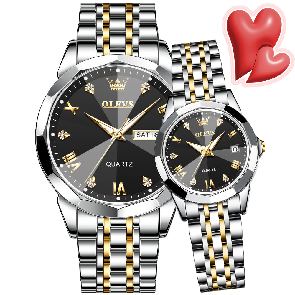 Two Tone Strap-Black Dial Silver Trim
