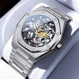 OLEVS 6669 Automatic Watches for Men Self Winding Mechanical Skeleton Luxury Dress Stainless Steel Waterproof Luminous Mens Wrist Watches Reloj Para Hombre