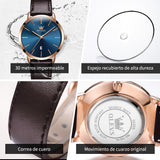 Brown Strap-Blue Dial Rose Trim