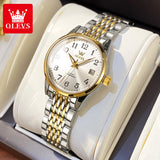 OLEVS 6666 Gold Watch for Women Self Winding Easy Reader Date Small Face Two Tone Stainless Steel Luxury Dress Waterproof, Gifts for Women