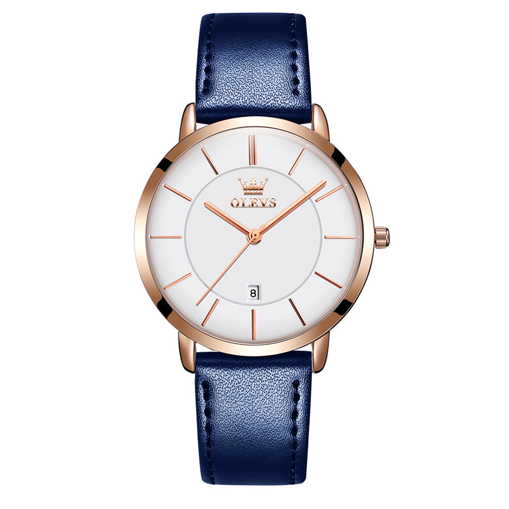 Blue Strap-White Dial Rose Trim