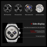 OLEVS 9911 Watches for Men Chronograph Waterproof Luxury Dress Quartz Silicon Strap Multifunction Moon Phase Business Calendar Luminous Men Wrist Watches Reloj Para Hombre Gray/Black/White