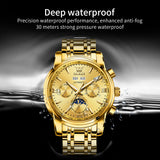 OLEVS 6633 Mens Watches Automatic Luxury Big Face Multi Calendar Stainless Steel Waterproof Luminous Wrist Watch for Men