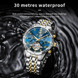 OLEVS 6620 Automatic Watches for Men Self Winding Mechanical Skeleton Luxury Dress Chronograph Gold Plated Stainless Steel Calendar Moon Phase Waterproof Luminous Mens Wrist Watches Reloj Para Hombre