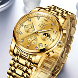 OLEVS 2858 Men's Watch, Business Chronograph Formal Stainless Steel Watch, Pointer Quartz Waterproof Luminous Men's Watch, Black and Blue Tone Stylish Holiday Gift