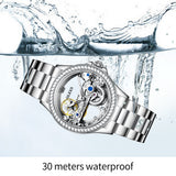 OLEVS 6699 Automatic Watches for Womens Mechanical Diamond Skeleton Self Winding Luxury Dress Waterproof Luminous Ladies Watches Womens Wrist Watches Gift Reloj Para Mujer