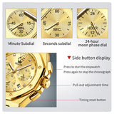 OLEVS 3626 Watches for Men Business Dress Analog Quartz Chronograph Gold Plated Stainless Steel Waterproof Luminous Date Classic Mens Wrist Watches Reloj Para Hombre