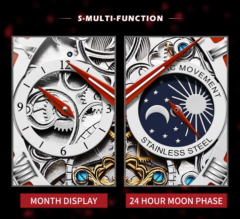 Black Strap - Red Dial Silver Trim