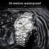 OLEVS 6620 Automatic Watches for Men Self Winding Mechanical Skeleton Luxury Dress Chronograph Gold Plated Stainless Steel Calendar Moon Phase Waterproof Luminous Mens Wrist Watches Reloj Para Hombre