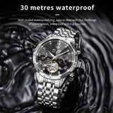 OLEVS 6620 Automatic Watches for Men Self Winding Mechanical Skeleton Luxury Dress Chronograph Gold Plated Stainless Steel Calendar Moon Phase Waterproof Luminous Mens Wrist Watches Reloj Para Hombre