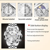 OLEVS 3676 Chronograph Watches for Men Business Dress Analog Quartz Gold Plated Stainless Steel Moon Phase Waterproof Luminous Date Luxury Mens Wrist Watches Reloj Para Hombre