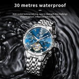 OLEVS 6620 Automatic Watches for Men Self Winding Mechanical Skeleton Luxury Dress Chronograph Gold Plated Stainless Steel Calendar Moon Phase Waterproof Luminous Mens Wrist Watches Reloj Para Hombre