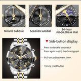 OLEVS 3676 Chronograph Watches for Men Business Dress Analog Quartz Gold Plated Stainless Steel Moon Phase Waterproof Luminous Date Luxury Mens Wrist Watches Reloj Para Hombre
