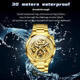 OLEVS 6722 Skeleton Watches for Men Luxury Dress Automatic Self Winding Mechanical Gold Plated Stainless Steel Waterproof Luminous Business Men Wrist Watch Reloj Para Hombre