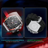 OLEVS 2942 Watches for Men Chronograph Waterproof Luxury Dress Quartz Silicon Strap Multifunction Moon Phase Calendar Luminous Men Wrist Watches Reloj Para Hombre Black/Red