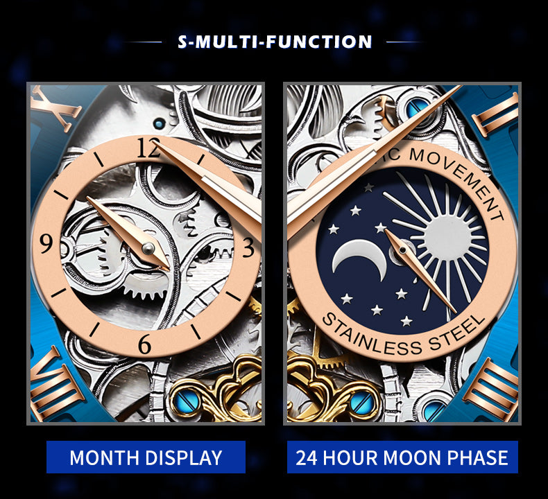 Brown Strap - Blue Dial Rose Trim