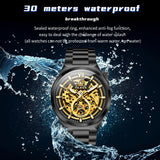 OLEVS 6722 Skeleton Watches for Men Luxury Dress Automatic Self Winding Mechanical Gold Plated Stainless Steel Waterproof Luminous Business Men Wrist Watch Reloj Para Hombre
