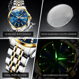 OLEVS 3620 Watches for Men Business Dress Analog Quartz Date Stainless Steel Easy Read Waterproof Luminous Luxury Casual Mens Wrist Watches Reloj Para Hombre Gold/Silver/Blue