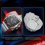 OLEVS 2942 Watches for Men Chronograph Waterproof Luxury Dress Quartz Silicon Strap Multifunction Moon Phase Calendar Luminous Men Wrist Watches Reloj Para Hombre Black/Red