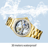 OLEVS 6699 Automatic Watches for Womens Mechanical Diamond Skeleton Self Winding Luxury Dress Waterproof Luminous Ladies Watches Womens Wrist Watches Gift Reloj Para Mujer