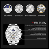 OLEVS 3640 Chronograph Watches for Men Waterproof Business Dress Analog Quartz Luxury Moon Phase Stainless Steel Roman Numeral Luminous Casual Mens Wrist Watches Reloj Para Hombre