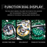 OLEVS 6689 Automatic Watches for Mens Starry Sky Skeleton Tourbillon Self Winding Mechanical Moon Phase Luminous Waterproof Luxury Dress Mens Wrist Watches Gifts Reloj Para Hombre Black/Blue/Green