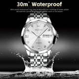 OLEVS 9982 Automatic Watches for Men Self Winding Mechanical Luxury Dress Stainless Steel Two Tone Strap Diamond Waterproof Luminous Date Mens Wrist Watches Reloj Para Hombre Black/Blue/Gold/White