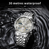 OLEVS 6620 Automatic Watches for Men Self Winding Mechanical Skeleton Luxury Dress Chronograph Gold Plated Stainless Steel Calendar Moon Phase Waterproof Luminous Mens Wrist Watches Reloj Para Hombre