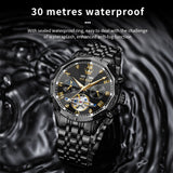 OLEVS 6620 Automatic Watches for Men Self Winding Mechanical Skeleton Luxury Dress Chronograph Gold Plated Stainless Steel Calendar Moon Phase Waterproof Luminous Mens Wrist Watches Reloj Para Hombre