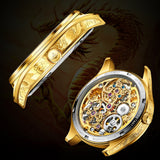 OUPINKE 3176 Men's Luxury Gold-Tone Dragon Tourbillon Dress Watch
