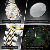 OLEVS 3620 Watches for Men Business Dress Analog Quartz Date Stainless Steel Easy Read Waterproof Luminous Luxury Casual Mens Wrist Watches Reloj Para Hombre Gold/Silver/Blue