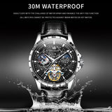 OLEVS 6689 Automatic Watches for Mens Starry Sky Skeleton Tourbillon Self Winding Mechanical Moon Phase Luminous Waterproof Luxury Dress Mens Wrist Watches Gifts Reloj Para Hombre Black/Blue/Green
