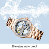 OLEVS 6699 Automatic Watches for Womens Mechanical Diamond Skeleton Self Winding Luxury Dress Waterproof Luminous Ladies Watches Womens Wrist Watches Gift Reloj Para Mujer